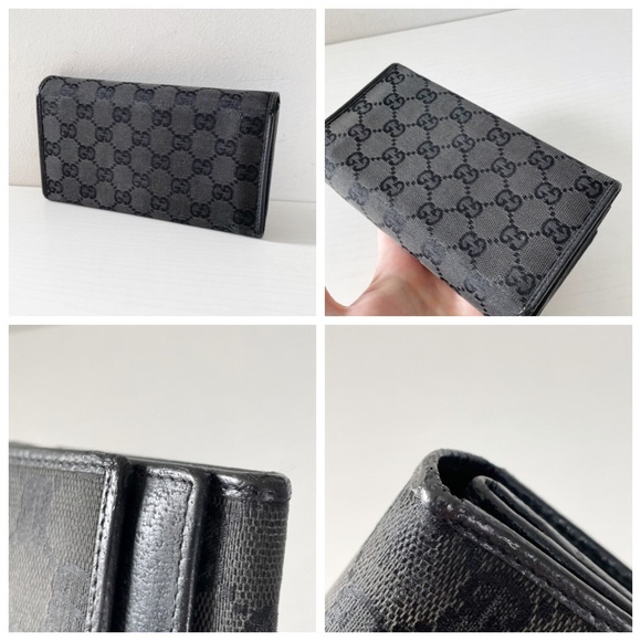 Gucci black monogram canvas and leather double snap long wallet - Picture 3 of 10